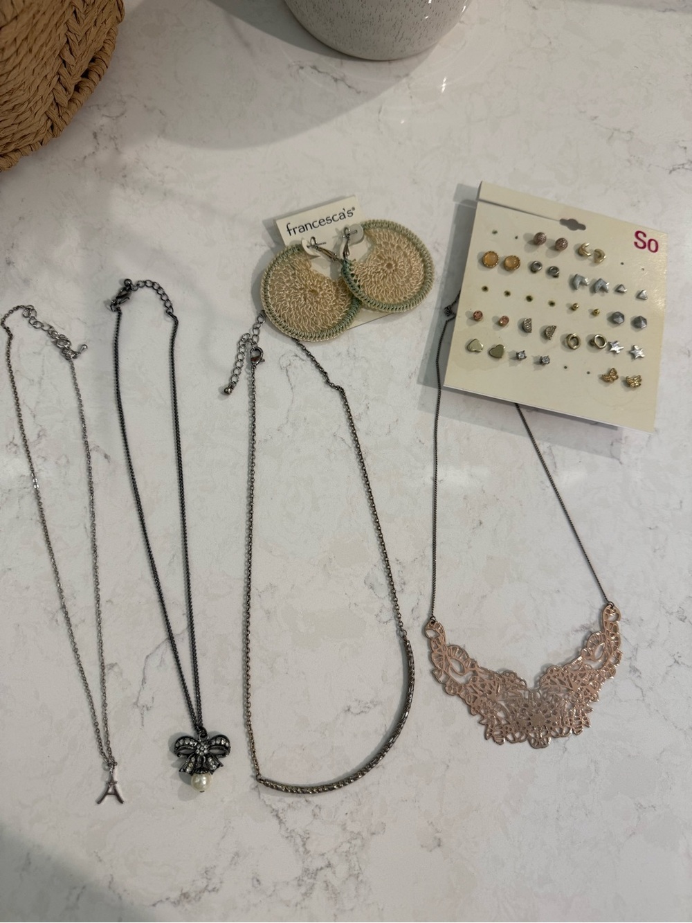 Multiple dainty necklaces & earrings